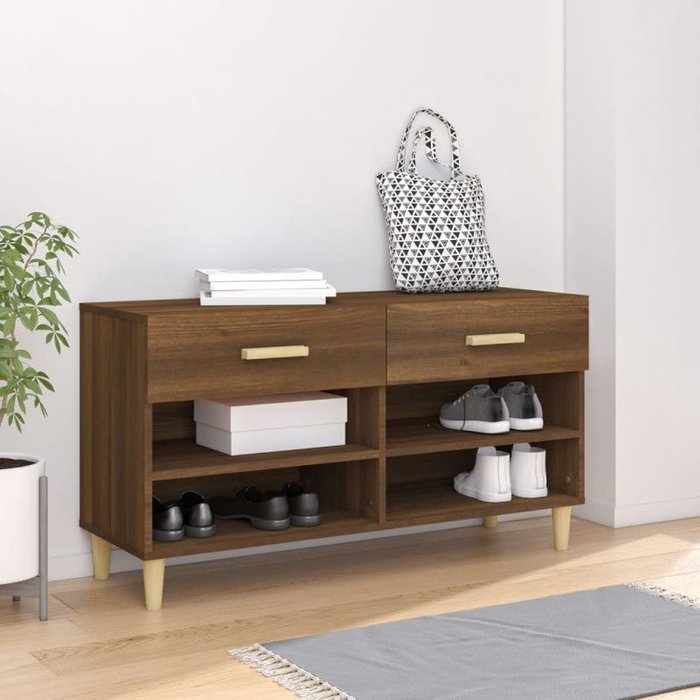 Vidaxl mueble zapatero madera contrachapada marrón roble 102x35x55 cm