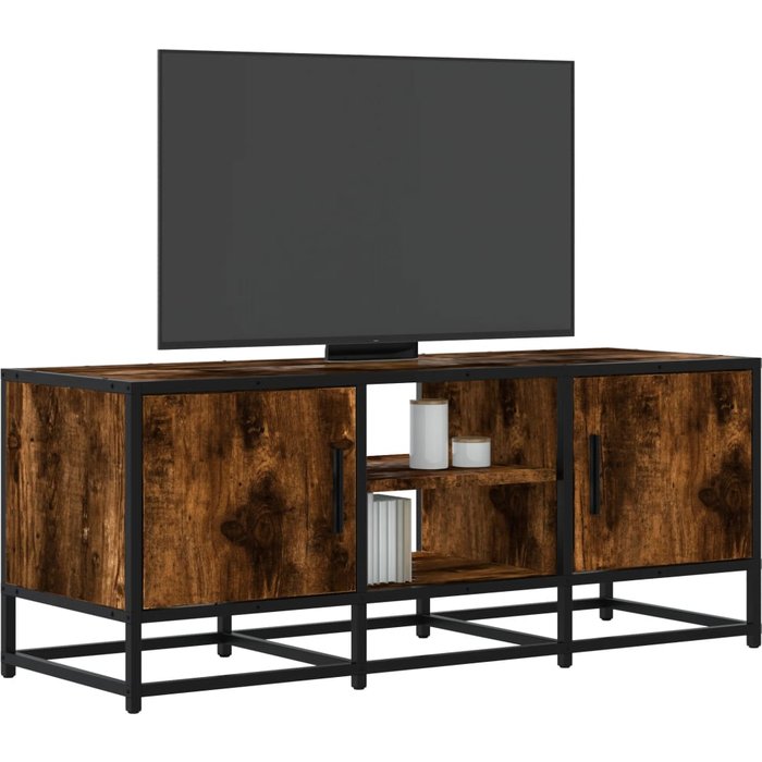 Mueble de tv de roble ahumado, 100x35x41 cm, madera de ingeniería y metal