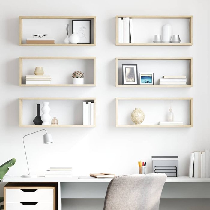 Estantes de pared cúbicos, 6 piezas, roble sonoma, madera de ingeniería.