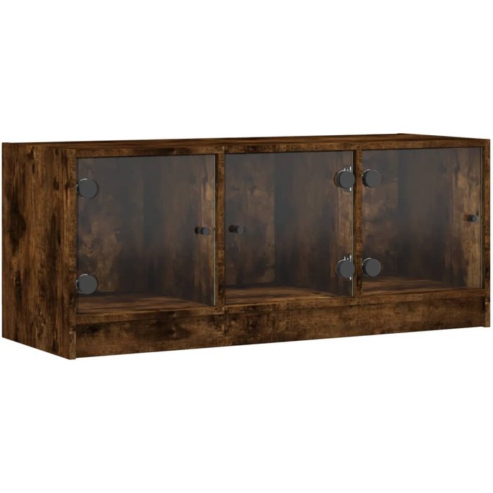 Mueble de tv con puertas de cristal en roble ahumado 102x37x42 cm - comfortxl