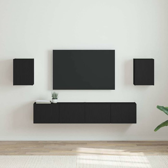 Mueble de tv de pared de 2 piezas, negro, 30 x 31 x 40 cm, madera de ingeniería