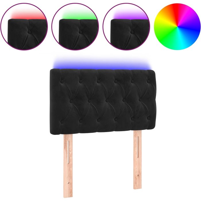 Cabecero cama - mueble cabecero con led de terciopelo negro 80x7x78/88 cm