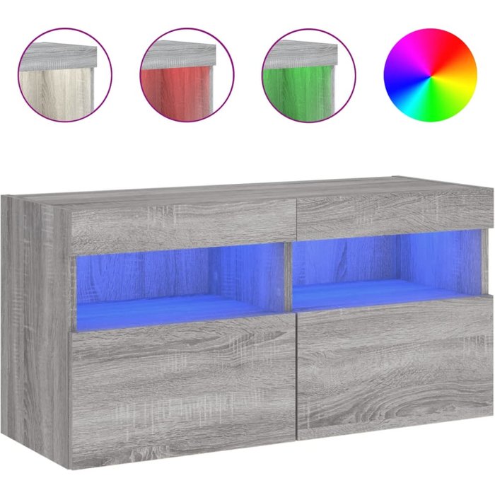 Mueble de tv de pared con iluminación led sonoma gris 80x30x40 cm - comfortxl