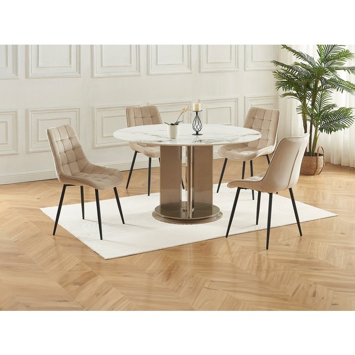 Conjunto de 2 sillas acolchadas - terciopelo y metal negro - beige - ollua