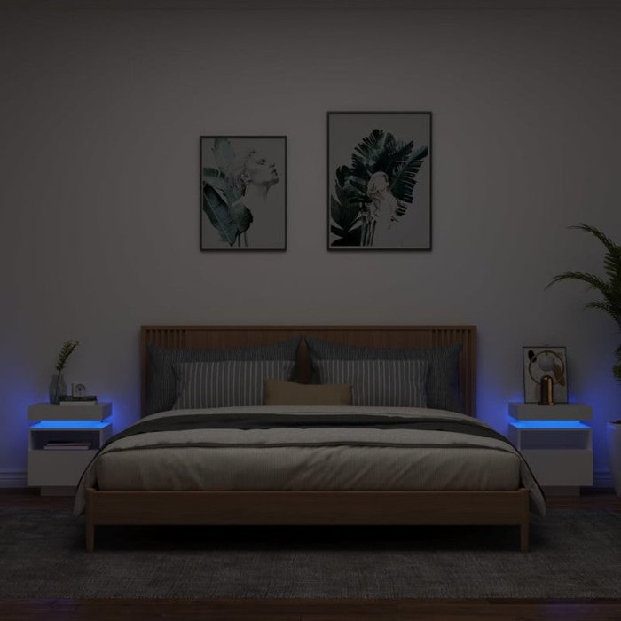Vidaxl mesitas de noche con luces led 2 unidades blanco 40x39x48,5 cm