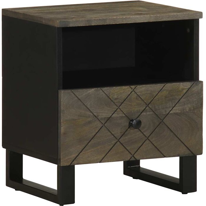 Mesita de noche de madera maciza de mango negra 40x33x46 cm