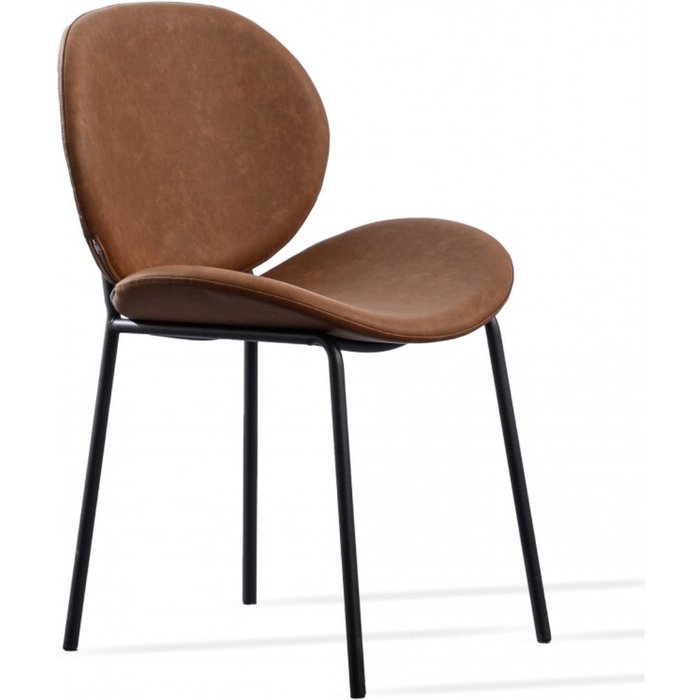 Silla de diseño en símil piel marrón y acero lacado negro toxane