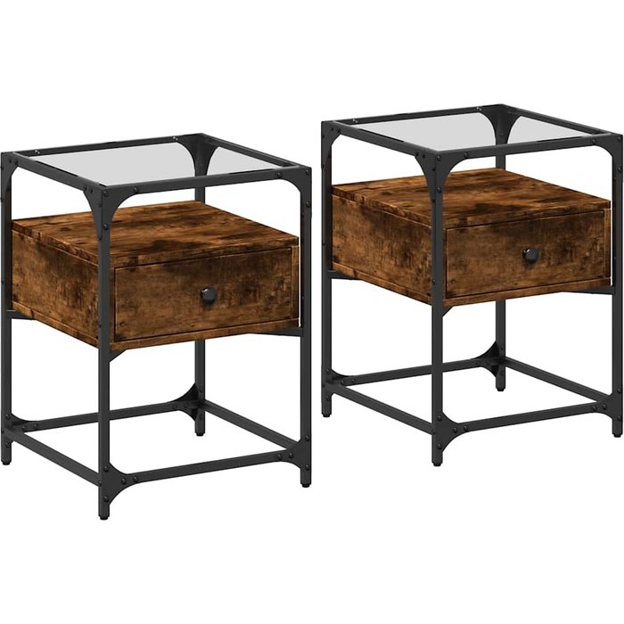 Mesitas noche 2 uds madera ingeniería roble ahumado 40x40x55 cm - comfortxl