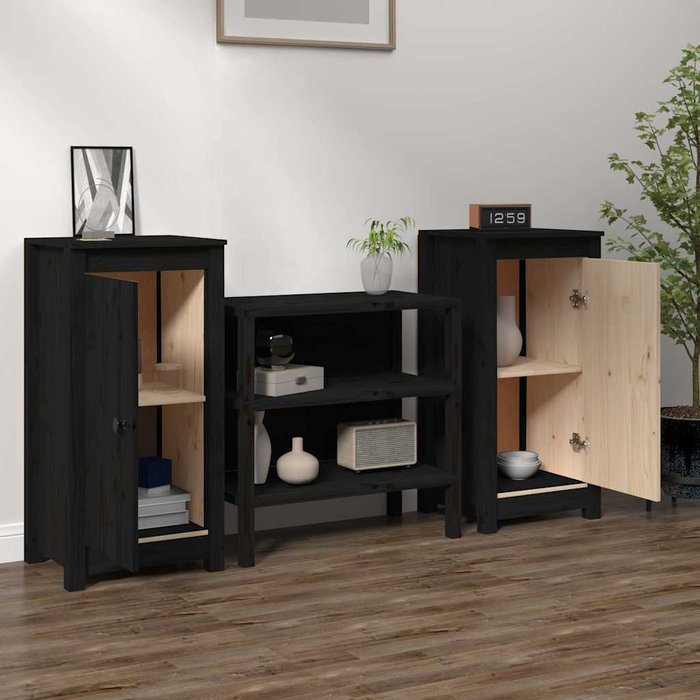 Maison exclusive - aparadores 2 uds madera maciza de pino negro 39x35x80 cm