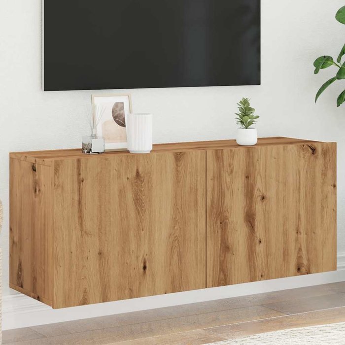 Mueble tv suspendido artesanal de roble 100x30x41 cm