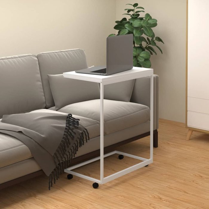 Mesa auxiliar con ruedas blanco 55x35x70 cm madera contrachapada