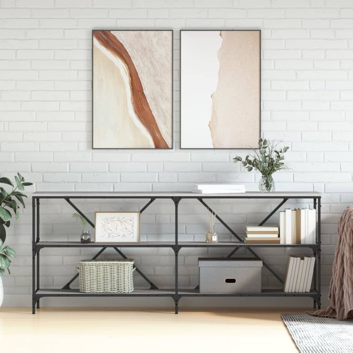 Mesa consola hierro y madera ingeniería gris sonoma 180x30x75cm