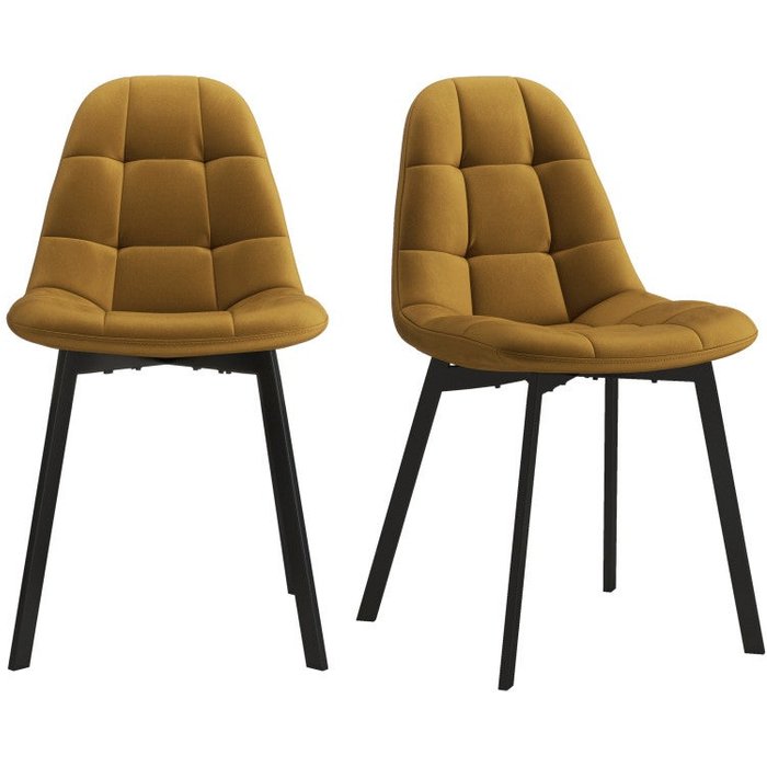 Stellia-silla de terciopelo mostaza y metal negro (x2)