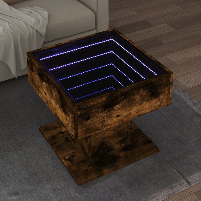 Mesa de centro y led madera ingeniería roble ahumado 50x50x45cm