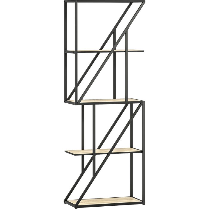 Librería homcom mdf, acero roble 60x30x165 cm 836-621v00ak