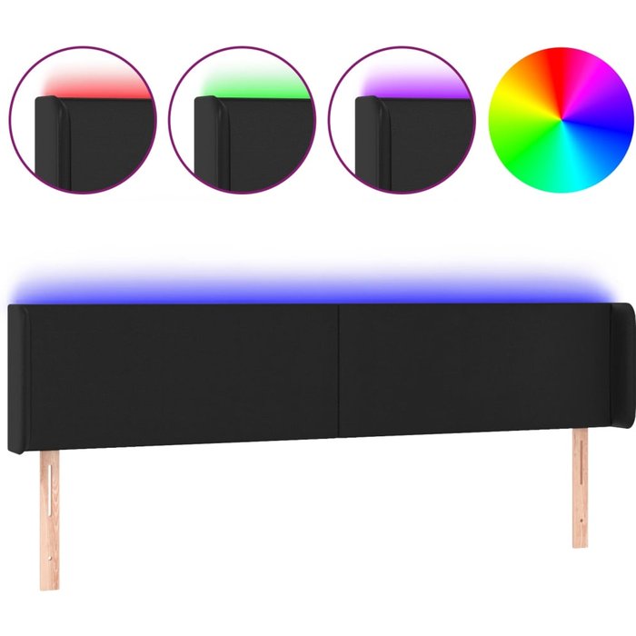 Cabecero con led cuero sintético negro 163x16x78/88 cm - comfortxl