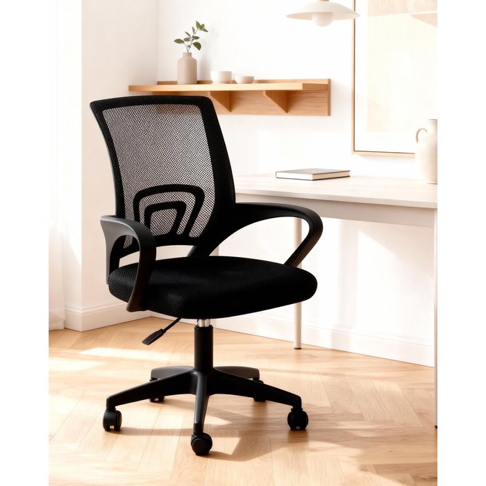 Silla de escritorio reva negro para hogar moderno mueble de almacenaje - homekit