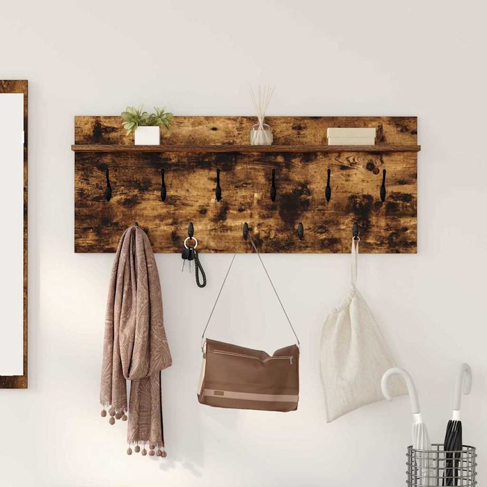 Perchero de pared con estante, roble ahumado, 100 x 40 x 12 cm