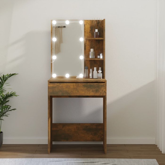 Tocador con led roble ahumado 60x40x140 cm