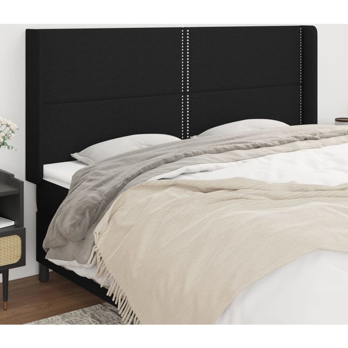 Cabecero con orejas de tela negro 183x16x118/128 cm