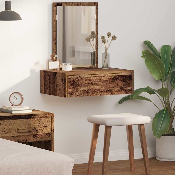 Maison exclusive - mesa tocador colgante de pared madera envejecida 60x40x70 cm