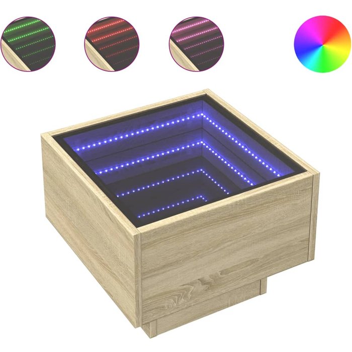 Mesa auxiliar con led, madera compuesta de roble sonoma, 40x40x30cm - comfortxl