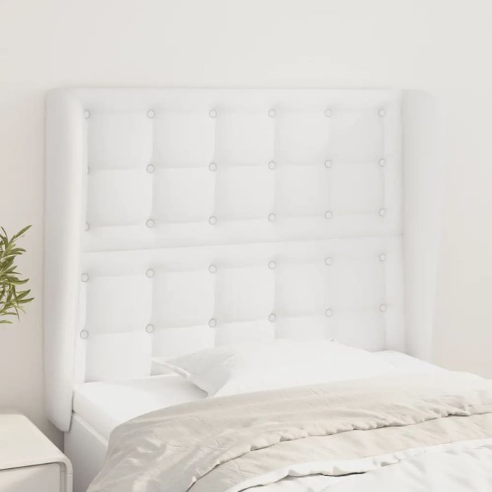 Cabecero con orejas de cuero sintético blanco 93x23x118/128 cm vidaxl