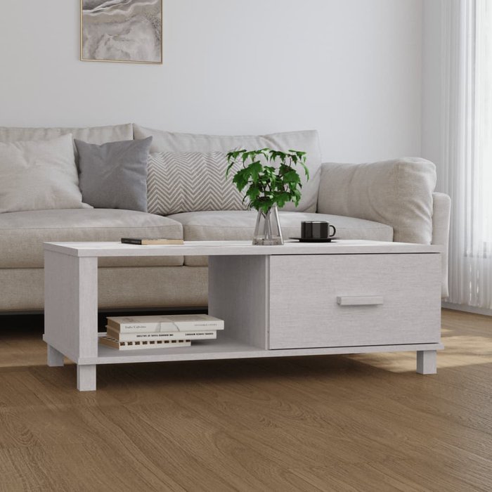 Mesa de centro hamar blanca, 100x55x35 cm, madera maciza de pino.