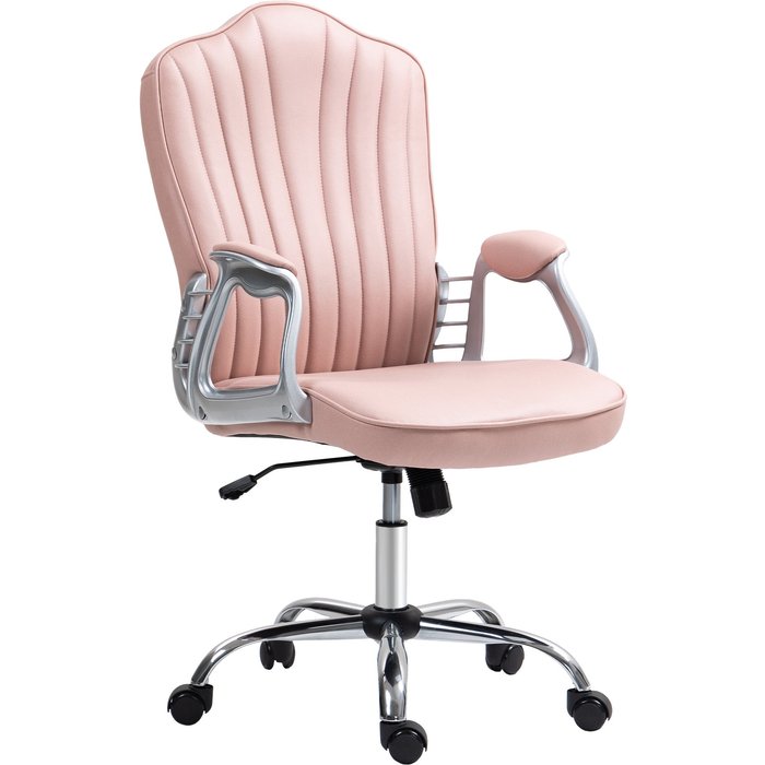 Silla oficina rosa respaldo alto ajustable con ruedas 61x62x106-116cm