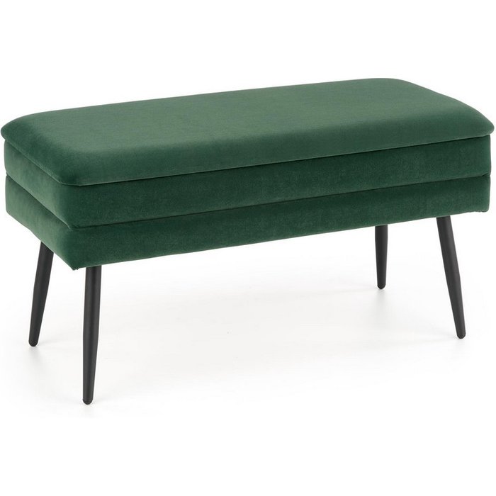 Banco de terciopelo verde oscuro con patas de metal negro patty