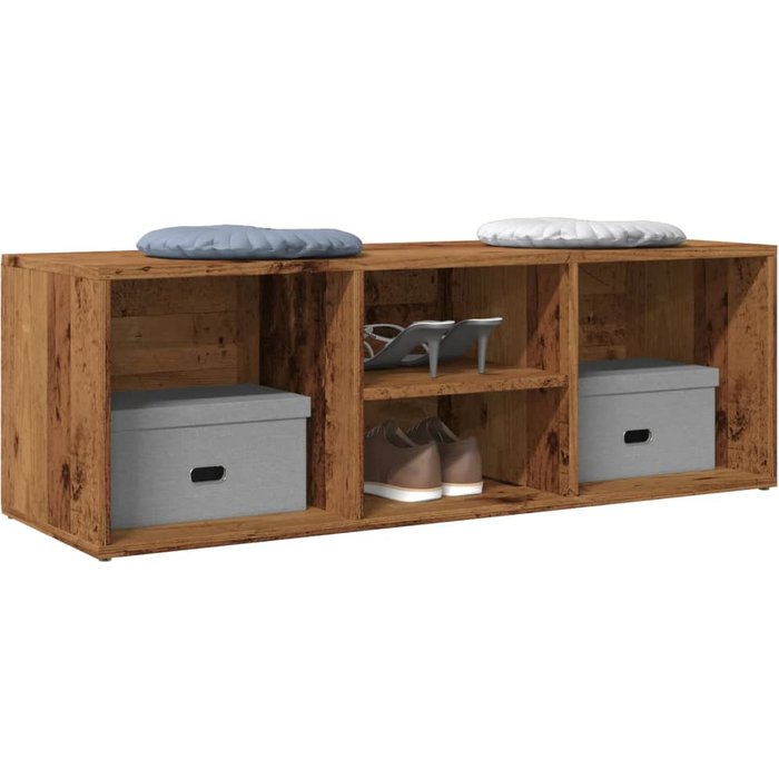 Banco antiguo de madera para guardar zapatos, 105x35x35 cm.