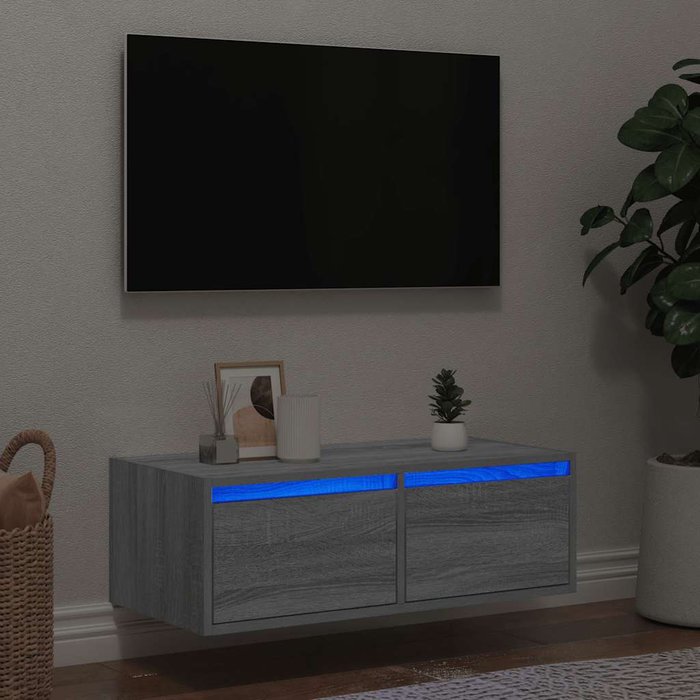 Mueble de tv con luces led gris sonoma, 75x35,5x25 cm