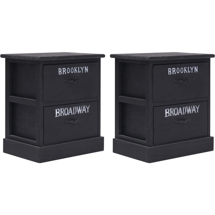 Mesitas de noche negras de 38x28x45 cm, de madera de paulownia.