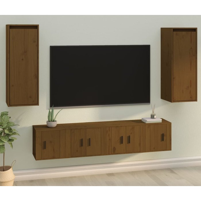 Armarios de pared de 2 piezas, color miel, 30x30x80cm, madera maciza de pino.