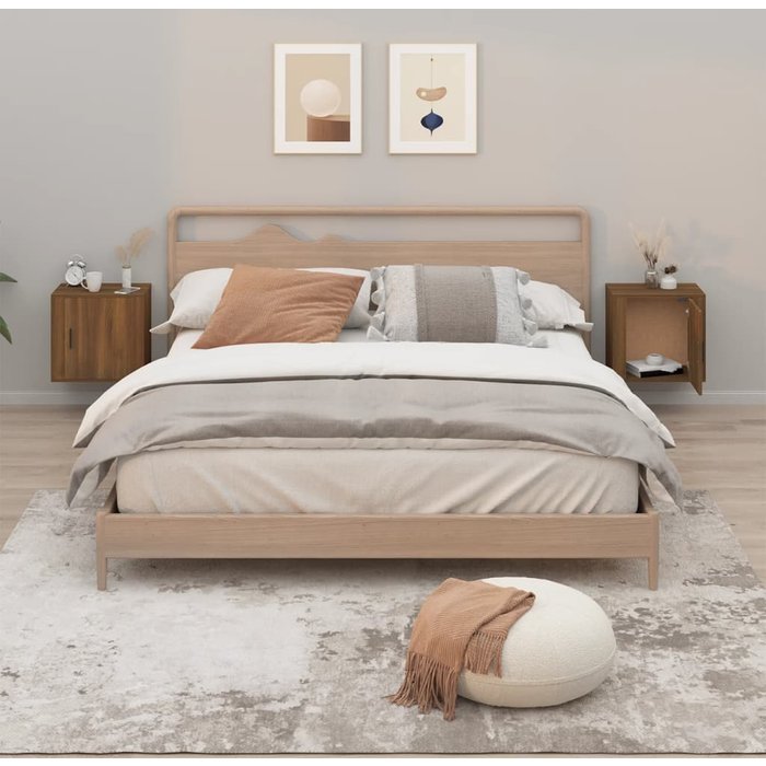 Mesitas de noche de pared de 2 piezas, roble marrón, 50x30x47 cm