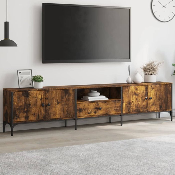 Vidaxl mueble de tv cajón madera ingeniería roble ahumado 200x25x44 cm