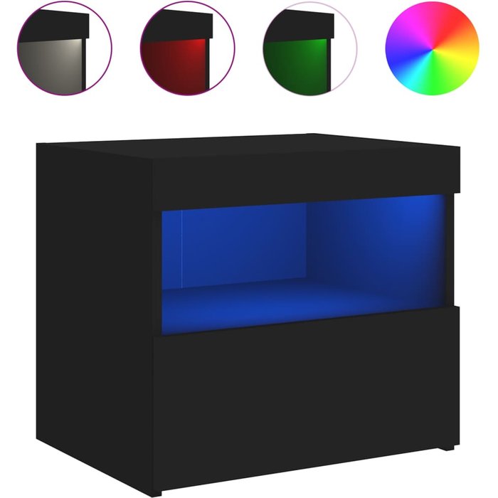 Mesita de noche,mesilla de noche con luces led negro 50x40x45 cm cfw77059