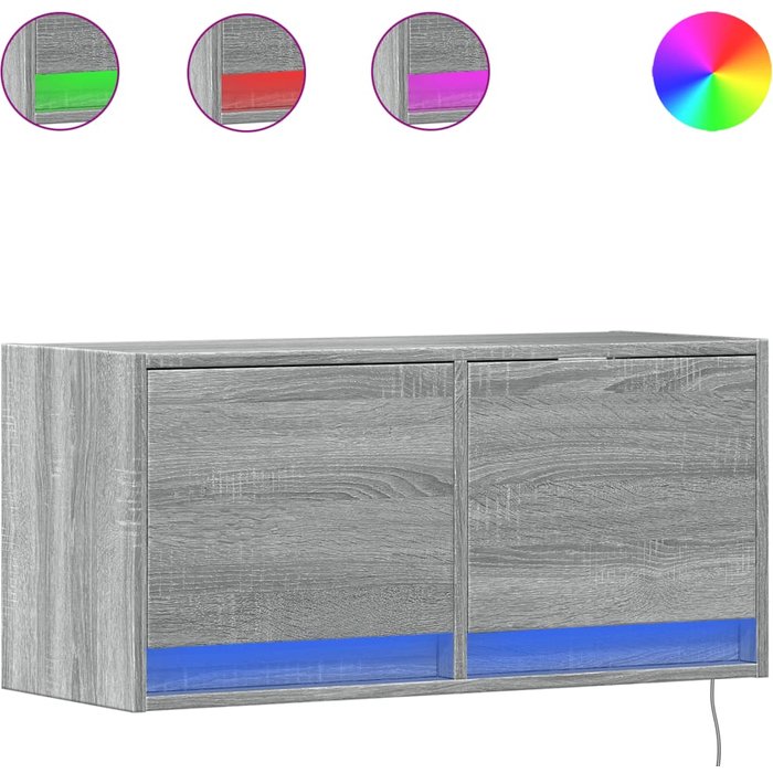 Mueble de tv de pared con iluminación led sonoma gris 80x31x35 cm - comfortxl