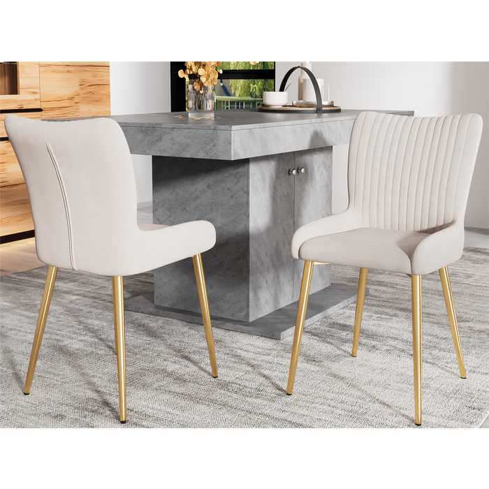 Lote de 2 sillas de terciopelo - con patas de metal dorado - beige