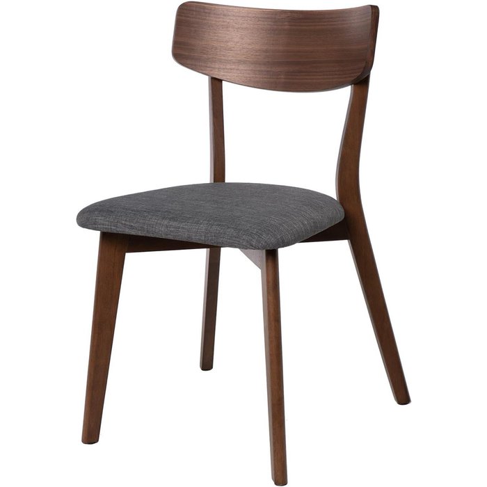 Silla kalatani nogal de madera de nogal con asiento tapizado gris oscuro.