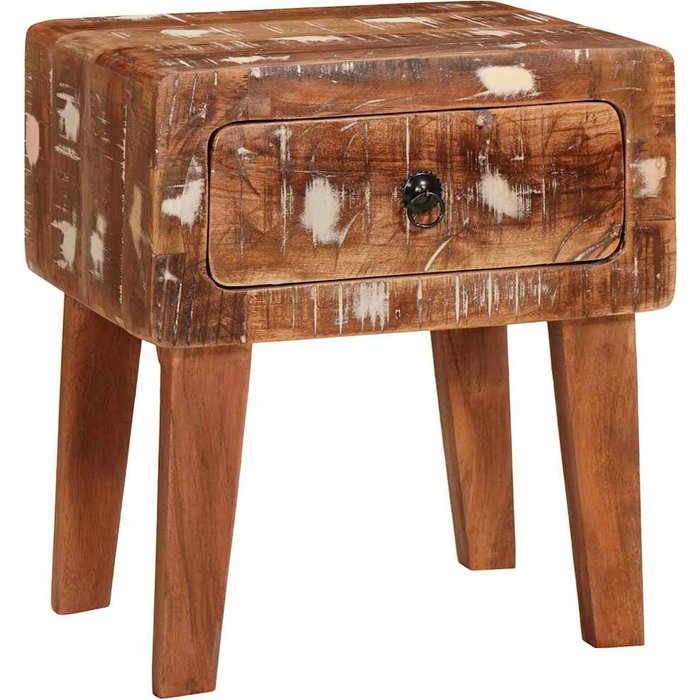 Mesita auxiliar marrón, 40 x 32 x 46 cm, madera maciza reciclada.