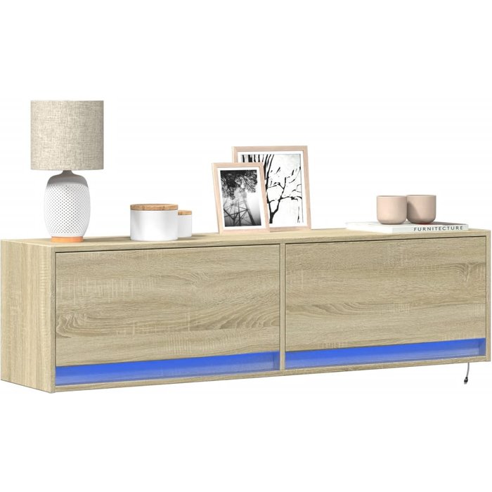 Vidaxl mueble de tv de pared con luces led roble sonoma 140x31x38 cm