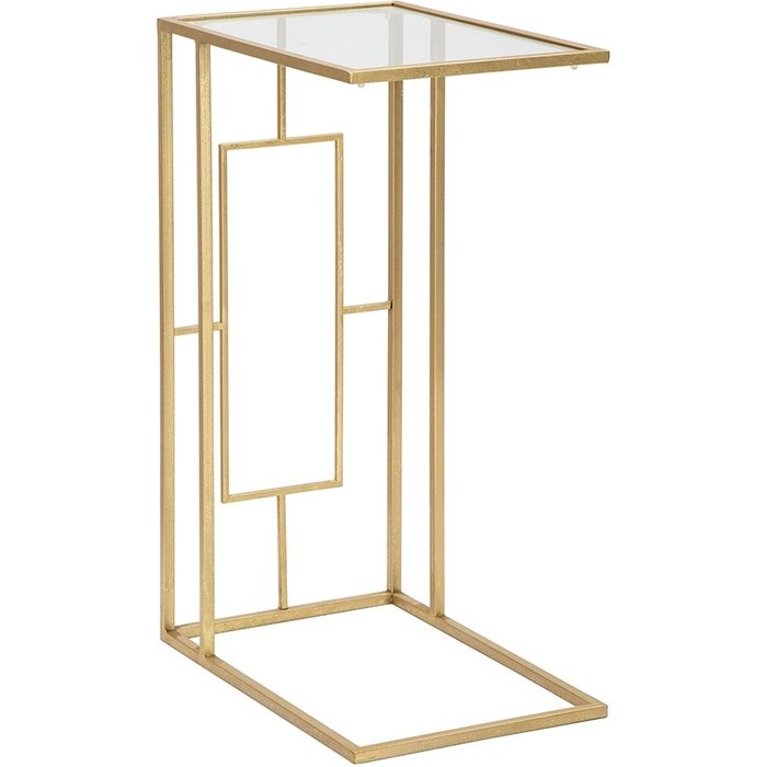 Mesa de centro y lateral rectangular de metal dorado y vidrio london