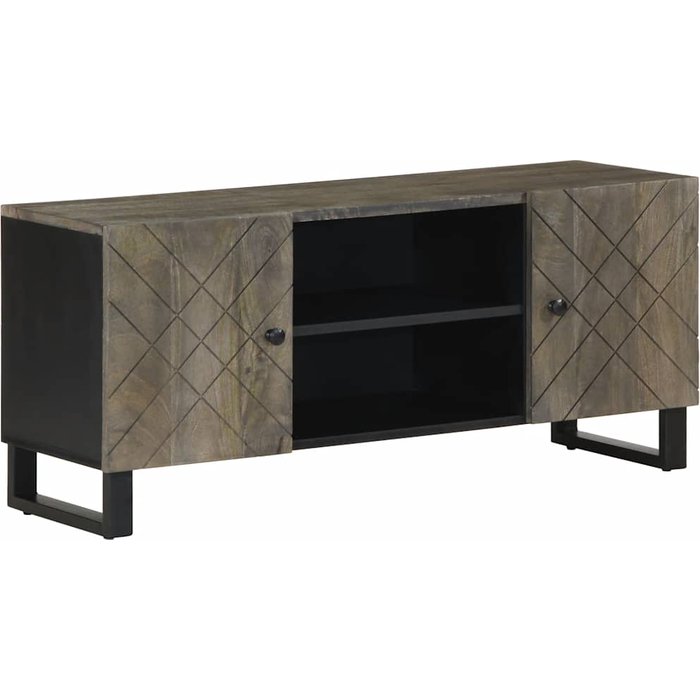 Mueble de tv negro 105x33x46 cm madera maciza de mango