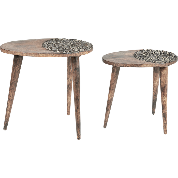 Beliani conjunto de 2 mesas auxiliares khetua madera de mango marrón