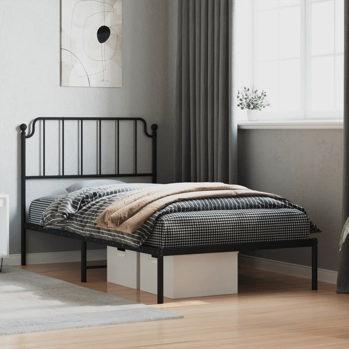 Estructura de cama de metal sin colchón con cabecero negro 100x200cm