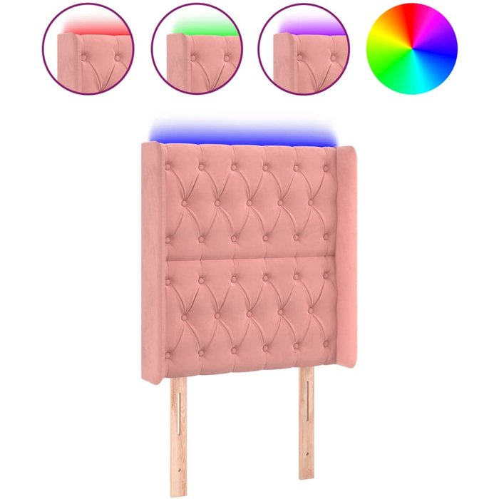 Cabecero cama - mueble cabecero con led de terciopelo rosa 83x16x118/128 cm