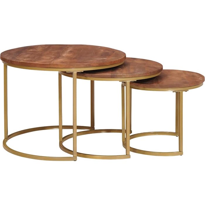 Mesas de café nido 3 pcs madera maciza de mango y acero vidaxl