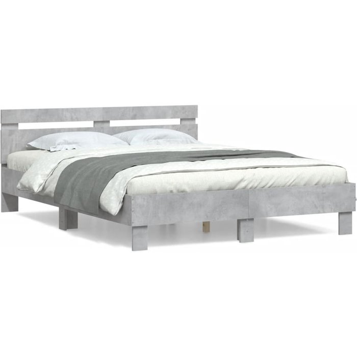 Cama con cabecero madera de ingeniería gris hormigón 150x200 cm vidaxl
