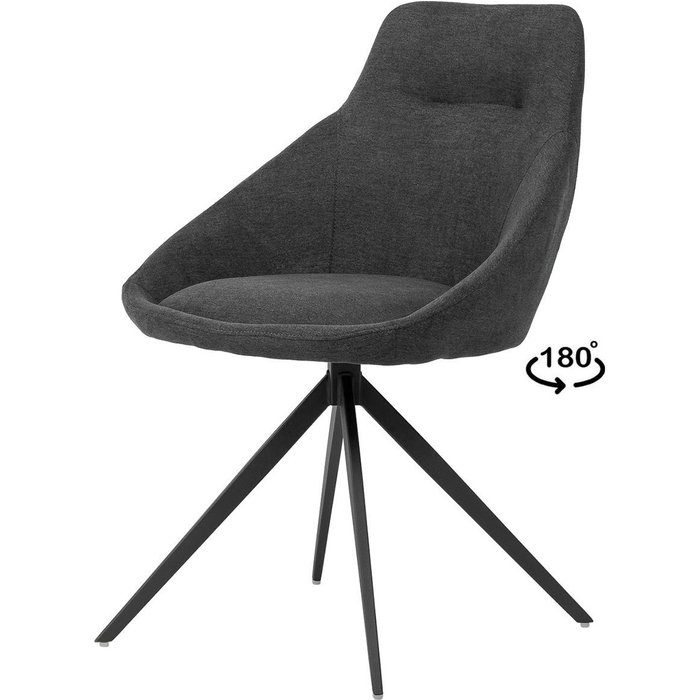 Silla de comedor kaija giratoria con patas negras y tapizado gris oscuro.
